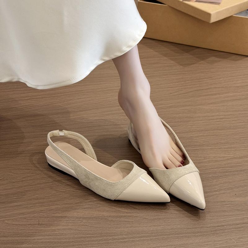 French Versatile Flat Head Women's Spring Summer Cool Sandals Elegant Pointed Toe Slippers Gentle Wind Flat Bottom Shoes