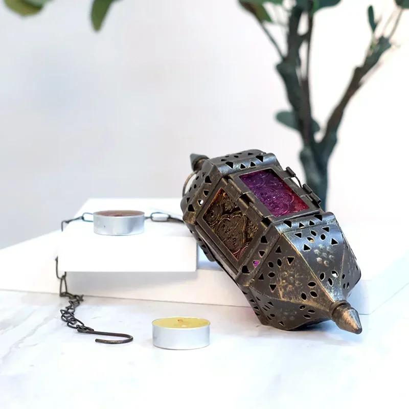 1 шт. Марокканский Европейский Винтажный Подсвечник Стеклянный Подсвечник с Рельефным Узором Наружный Металлический Стеклянный Маленький Люстра