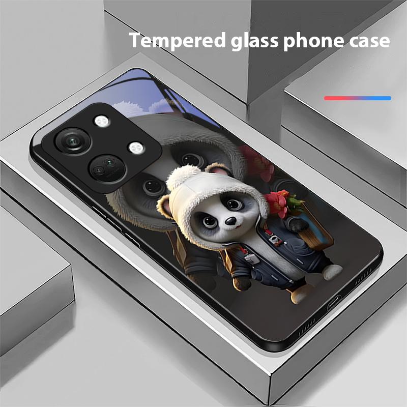 Cute Little Panda For OnePlus Nord 3 5 6T 7 Pro 8 12 10T Reno8 Lite 5G 10R Nord N30 Hard Shell Tempered Glass Phone Case Black
