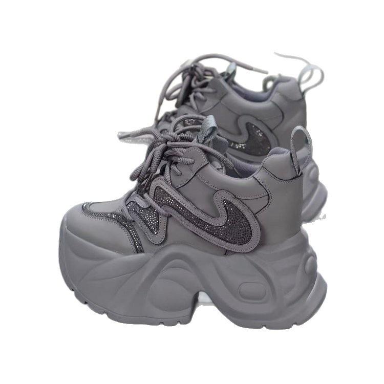 Fleece platform dad shoes autumn and winter new rhinestone small height increase casual sports shoes
