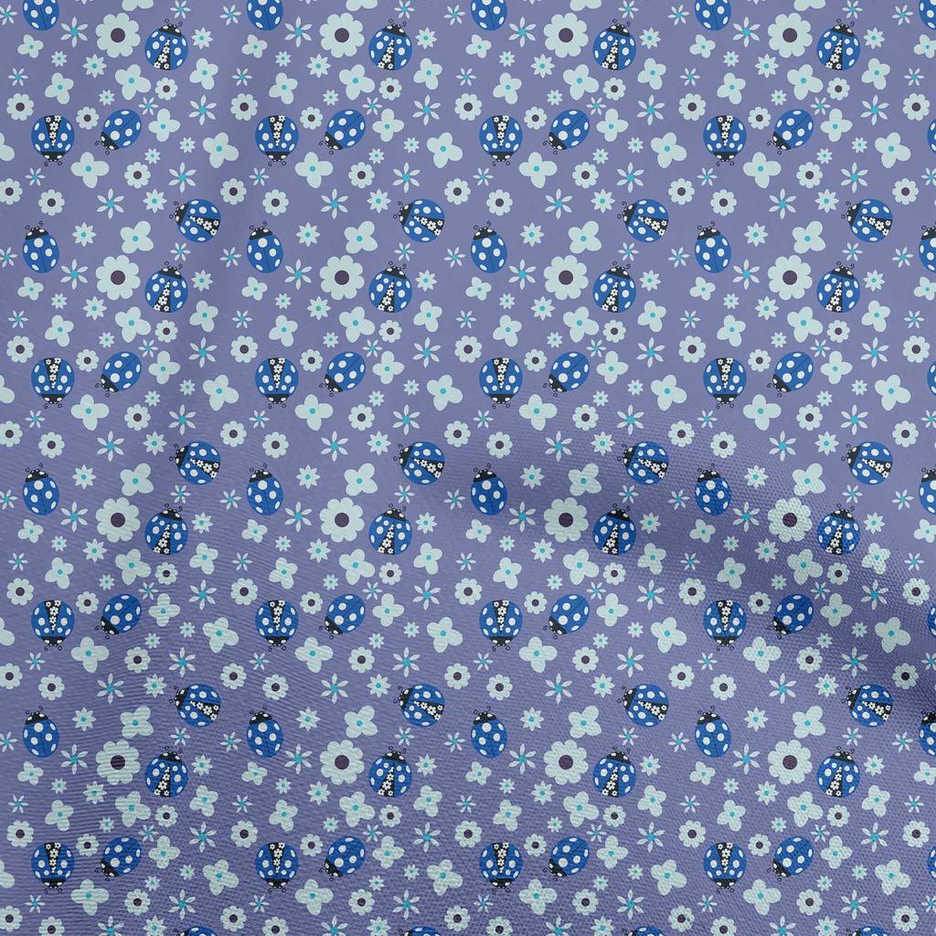 oneOone Cotton Poplin Blue Fabric Bird Ladybird  Dress Material Fabric Print Fabric By The Yard 42 Inch
