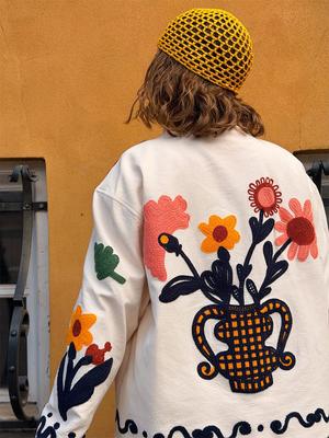 Boho Flower Cardigan Women Jacket Ladies Colorful O Neck Patch Pockets Digital Printing Loose Coats Daily Commute Outwear 2026