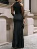2026 Europäisches Damen-Einfarbiges Langarm-Neckholder-Bodycon-Kleid