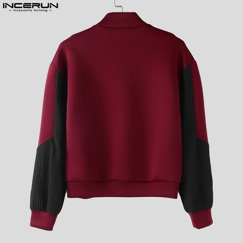 INCERUN Men Long Sleeve Stitching Zipper Up Texture Jackets Short Coats