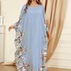 Ramadan Elegant Floral Print Maxi Dress Batwing Sleeve Split Women Kaftan Clothing