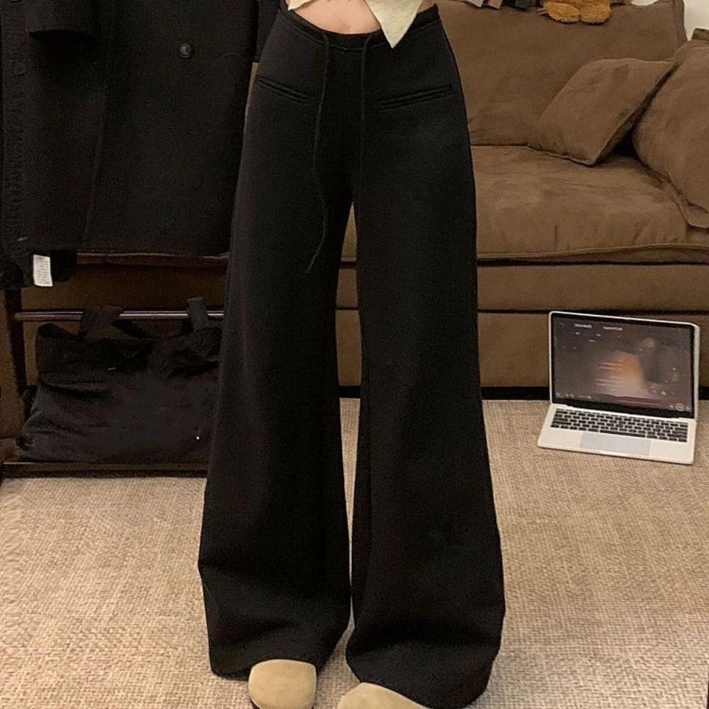 High Waist Casual Pants Women Drawstring Wide Leg Pants Breathable Straight Leg Pants Gym