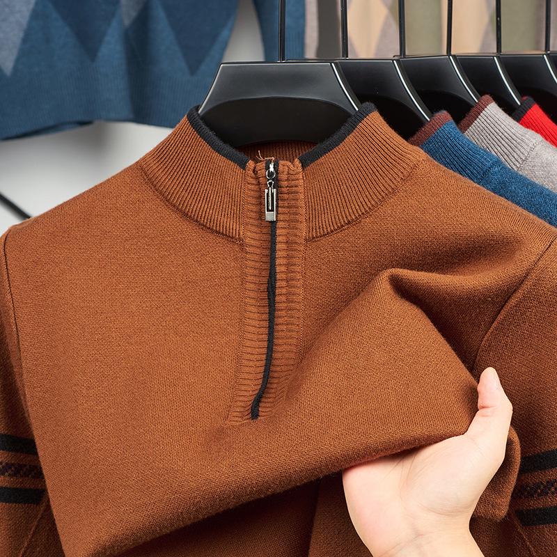 Men's Half-Zip Thick Knit Sweater – Stylish Autumn/Winter Casual Business Base Layer