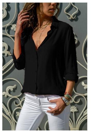 Long Sleeve Women's Deep V Button Chiffon Shirt Slim Fit Celebrity Style Inside Temperament Commuter