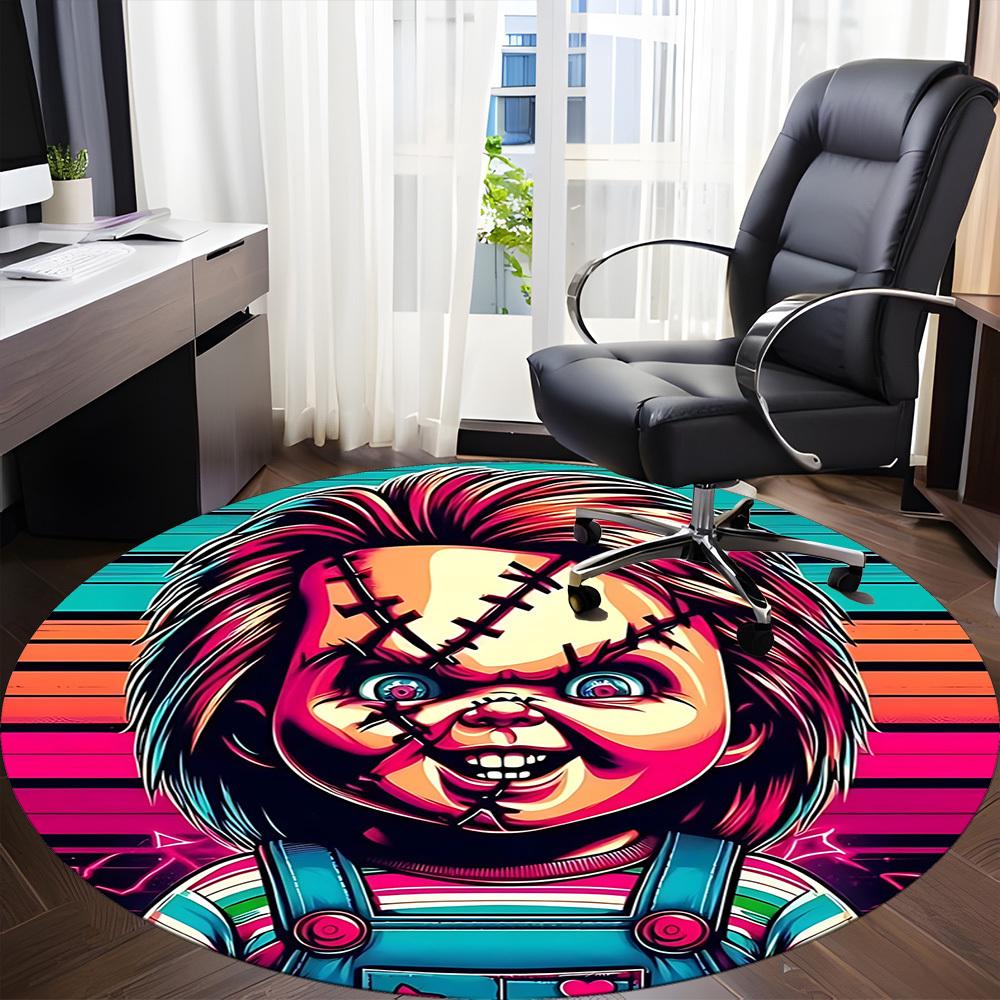 1pc Chucky Doll, Horror Chair Carpet for Office Non Slip, Machine Washable Rug for Office, Room Holiday Decor for Christmas, Birthday Polyester