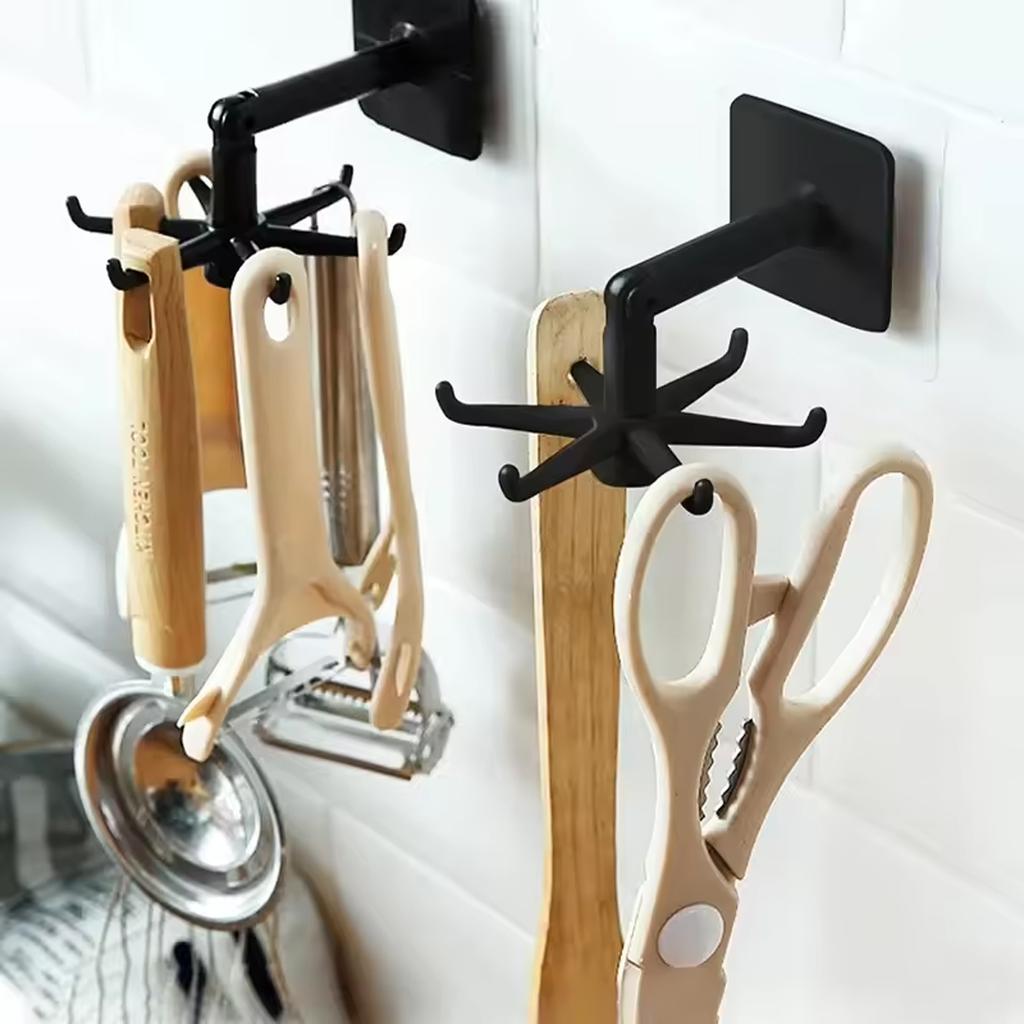 360 Degree All-round Rotation Seamless Wall Mounted Storage Spoon Hook Without Drilling Suitable for Kitchen Storage