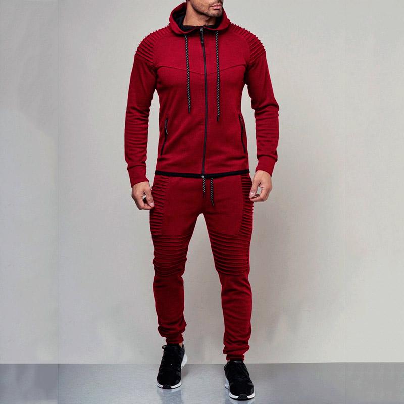 Męskie Dresy Zestawy Odzieży Sportowej Outdoorowej Zestaw Jednokolorowy Top+Spodnie Zestawy Męskie 2-częściowe zestawy