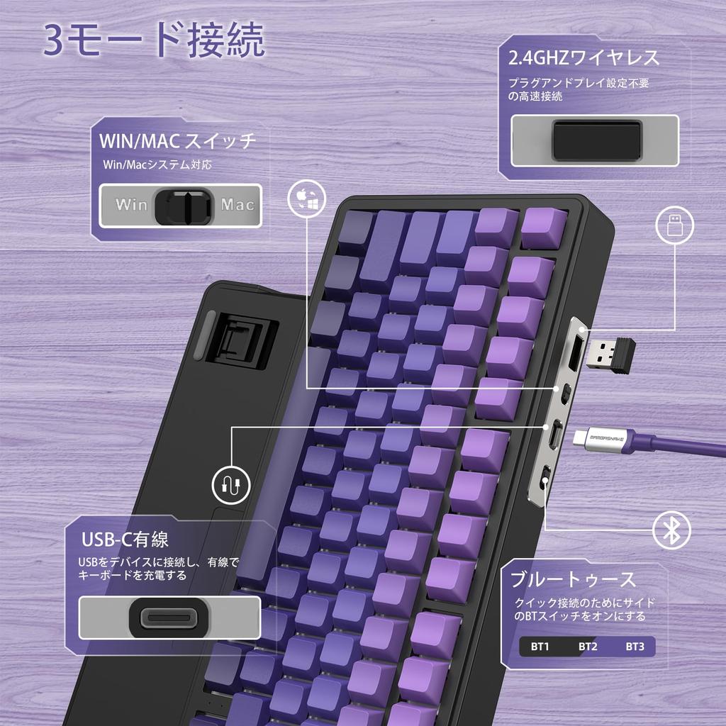 ATTACK SHARK X85 Mechanical Keyboard, 75% Wireless Gaming Keyboard with Knobs, PBT Side-Printed Keycaps, BT 5.12.4 GhzUSB-C Wired, Hot Swap, Linear