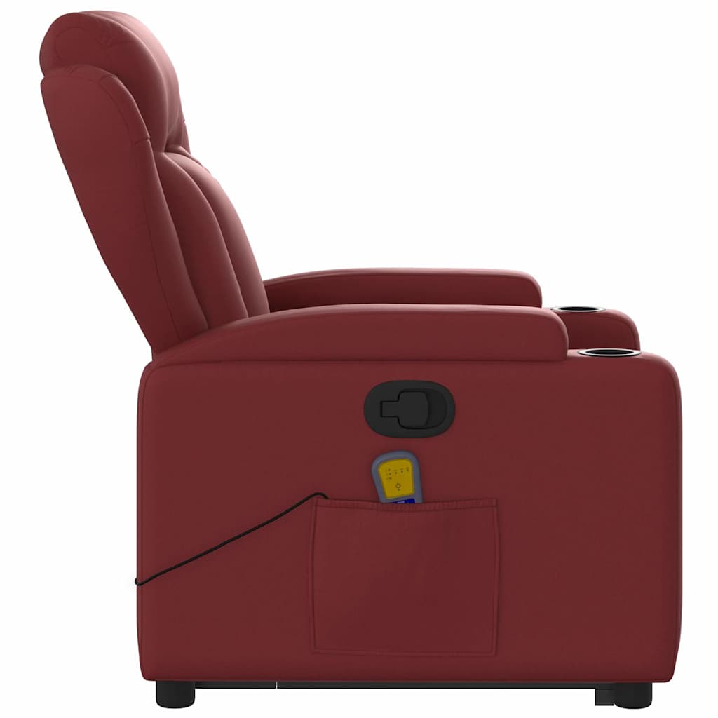 Massage Recliner with Rising Function Burgundy Artificial Leather