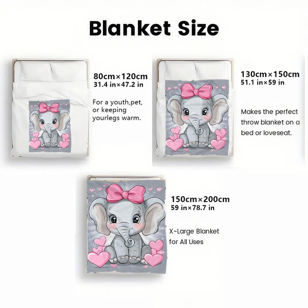 Cute Elephant with Pink Bow Heart Pattern Fleece Blanket Soft Flannel Throw Blanket for Kids Girls Bedroom Decor Cozy WarmWinter