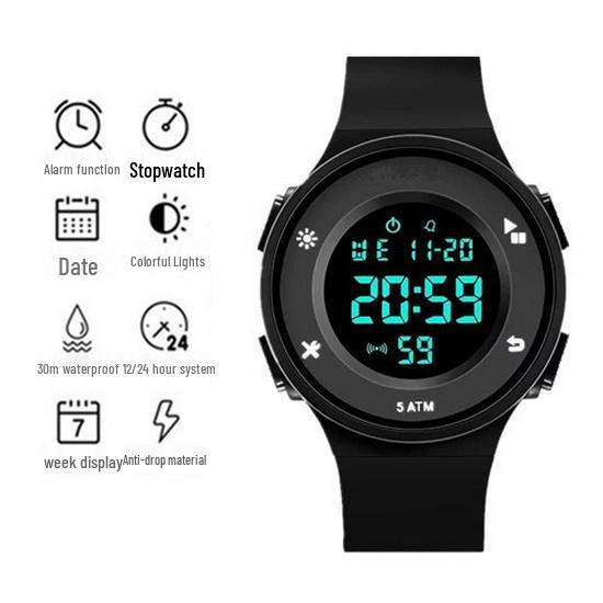 Round Waterproof Luminous Alarm Clock Multifunctional Student Watch - College Youth Edition.