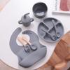 Color Kids 8PCS Silicone Baby Feeding Set With Bowl Suction Plate BPA Free Waterproof Bib Spoon Fork Toddler Training Utensils