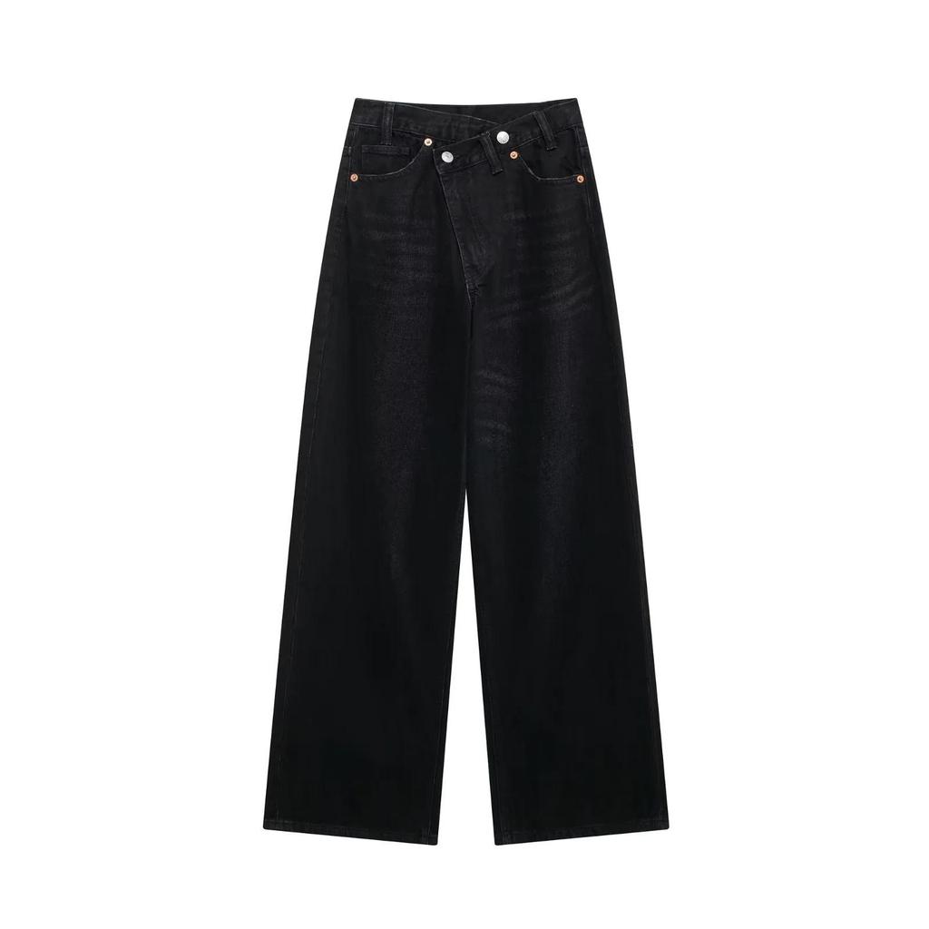 European & American Women's Casual Fashion Double-Breasted Wide-Leg Jeans