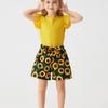Girls Fashion Cute Solid Color Top Sunflower Printed Shorts Two-piece Set 2025 Summer Children's Casual Set