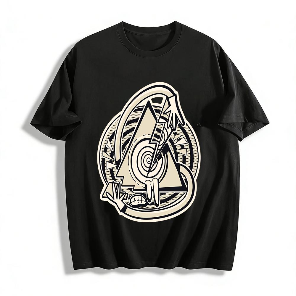 Vintage Abstract Triangle Vortex Print T-shirt Street Trendy Niche Design Casual Top Pure cotton T-shirt XXS
