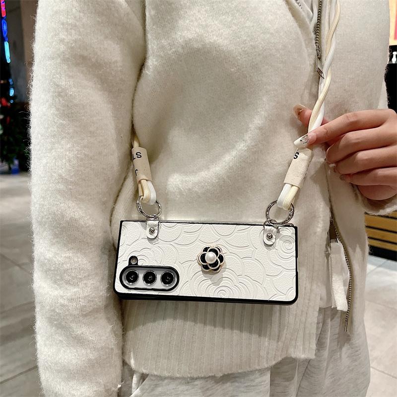 Crossbody kožené kvetinové puzdro na telefón pre Samsung Galaxy Z Fold 6 5 4 3 Fold6 Fold5 Fold4 Fold3 5G Hard Shell Shockproof Cover