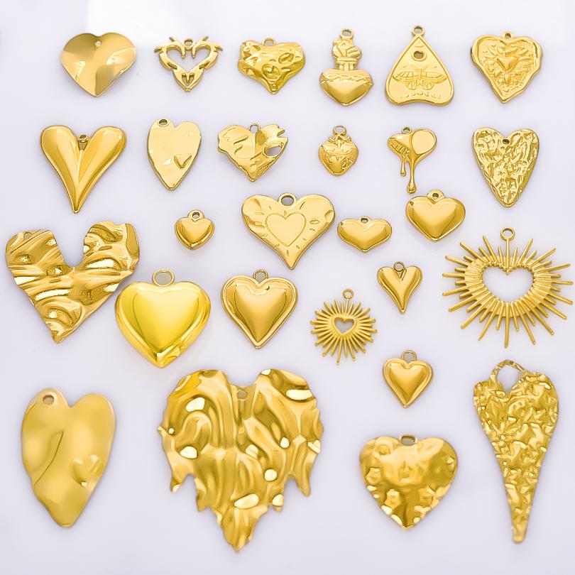 Personality 5pcs/Lot Stainless Steel Heart Pendants For Jewelry Making Supplies 18k Real Gold Plated Love Charm Pendant Findings