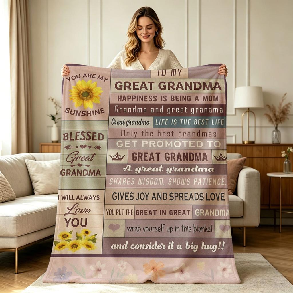 Soft Warm Flannel Blanket Sunflower Floral Print for Great Grandma All Season Use for Sofa Bed Office Couch Indoor Outdoor