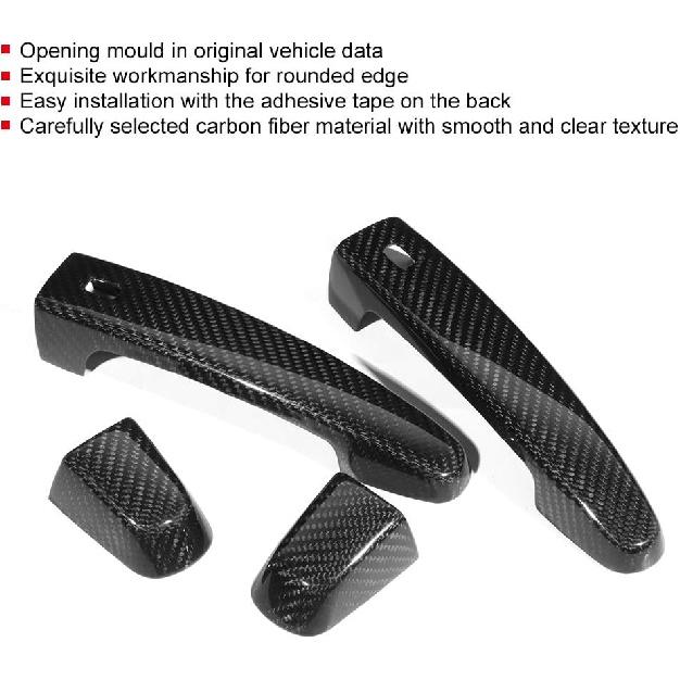Aramox Door Handle Trim, 4pcs Outside Carbon Fiber Side Door Handle Trim Cover Fit for 2017-2018