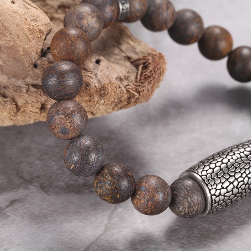REPTILE BRONZITE BRACELET matt brown bronzite bracelet in 10mm with stainless steel reptile design element