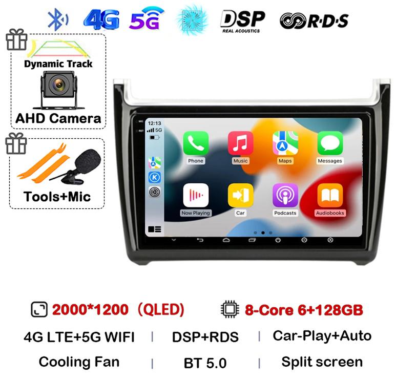 Android 14 Carplay Auto 2din Car Radio For Volkswagen VW Polo 2008-2020 Multimedia Video Player GPS Head Unit Stereo 360 Camera
