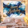 2D Blue Gold Ink Wash Happy Birthday Backdrop Banner Photography Background for Men Party