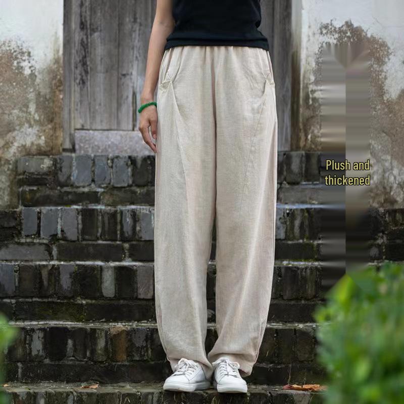 25 Autumn Cotton Linen Women's Literary Patchwork Casual Lantern Pants - Slimming, Versatile Long Trousers