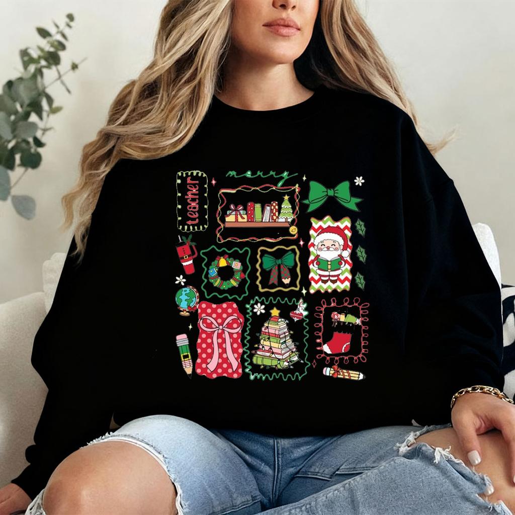 Merry Teacher Christmas Teacher Coquette Comfortable New in Hoodies & Sweatshirts Essentials Vintage Classic Fashion Streetwear