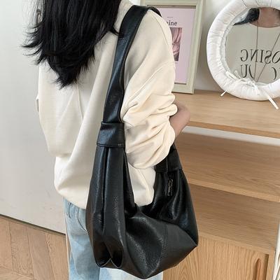 Retro Soft Leather Pleated Dumpling Bag Lazy Style Casual Versatile Commuter Shoulder Messenger Bag Horn Women's Bag
