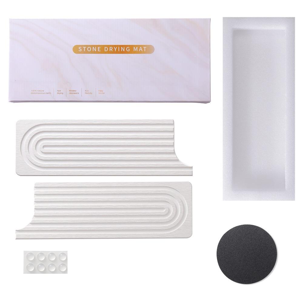 Diatomaceous Earth Sink Drying Mat, Grooved Diatomite Stone Hard Pad, Super Absorbent & Quick Dry Countertop Draining Mat for Kitchen Faucet & Sink