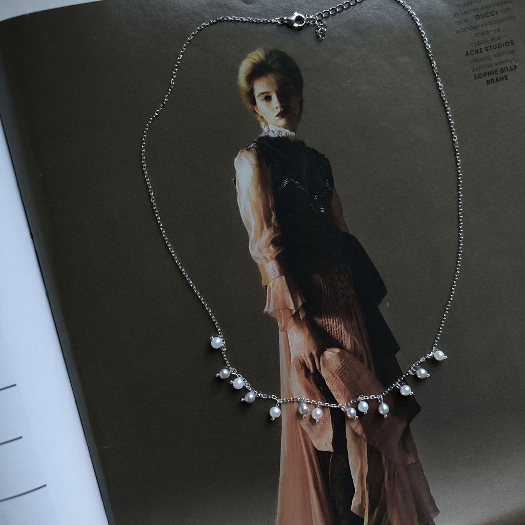 Серебряное колье с натуральным жемчугом, вес изделия 4,28 гр (2185253)