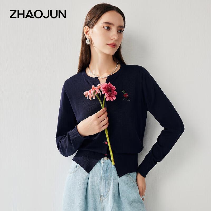 Women s Silk Blend Strawberry Rhinestone Knit Cardigan M