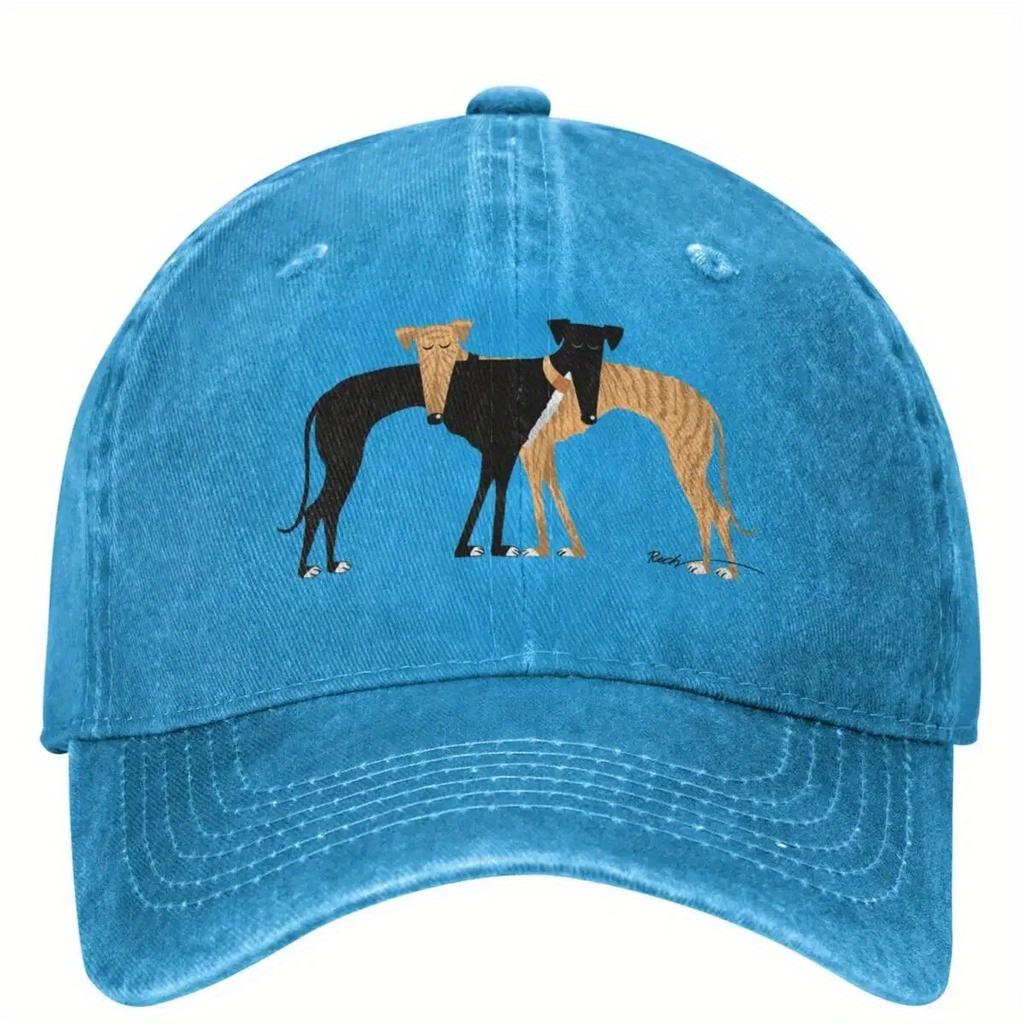 1pc Rerto Washed Baseball Cap with Printed Greyhound Dog,Streetwear Trucker Hat Summer Female Male Outdoor Sport Baseball Caps