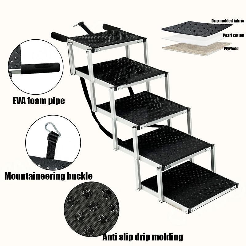 Hundetreppe für Autos Breit 5-stufig Hund Auto Treppen Faltbar Tragbar Haustier Treppen Leichtes Aluminium für Auto SUV und LKW 200 lbs