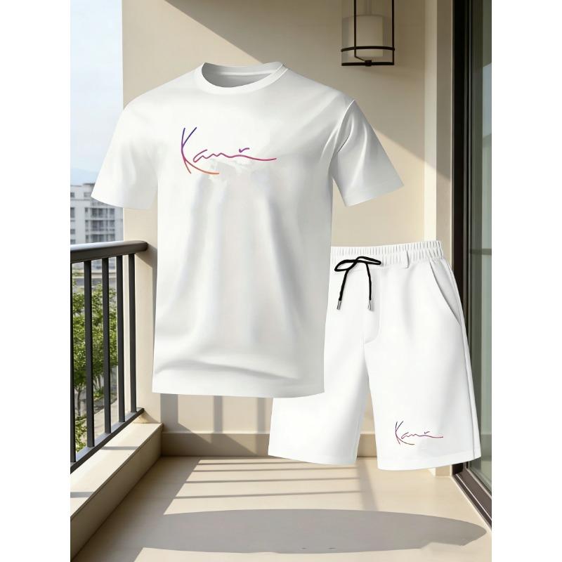 New Men's Outfit Summer Short Sleeve T Shirt Set Fashion 2 Piece Sportwear Printed Casual shorts Sweatshirt Men's Tracksuit