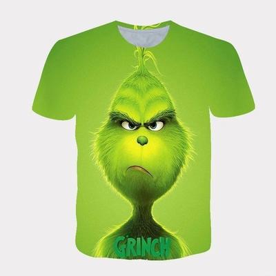Cross Border New Christmas Cartoon Green Fur Monster 3D Printed Men's T-shirt Short Sleeved T-shirt
