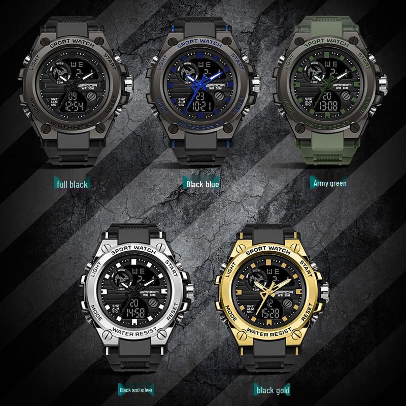 Sanda Men's Multifunctional Sports Watch - Dual Display, Luminous, Waterproof for Teens & Students