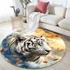 White Tiger with Falling Leaves Round Area Rug,Carpet Rug for Living Room Bedroom Sofa Playroom Decor,Non-slip Floor Mat