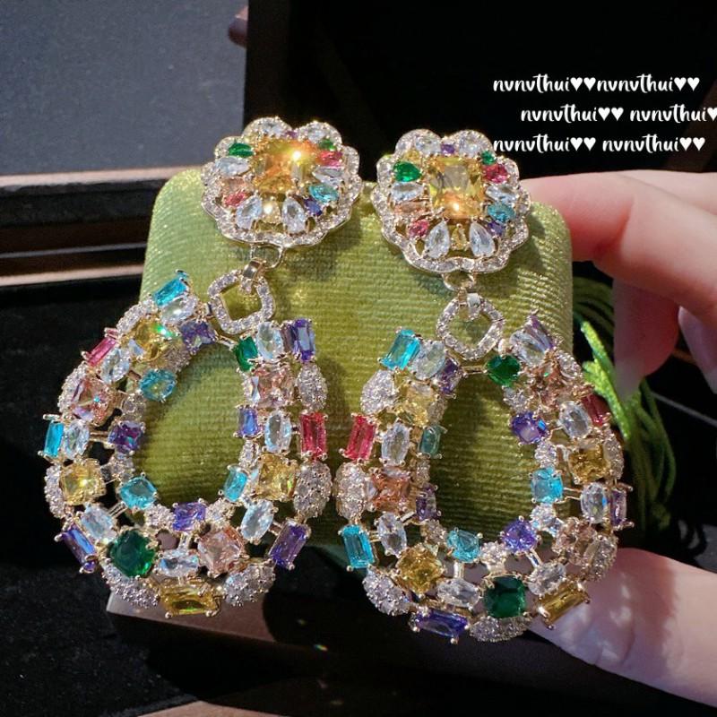 Vintage Floral Zircon Earrings With Gold Plated 18K Finish Womens Retro Statement Jewelry