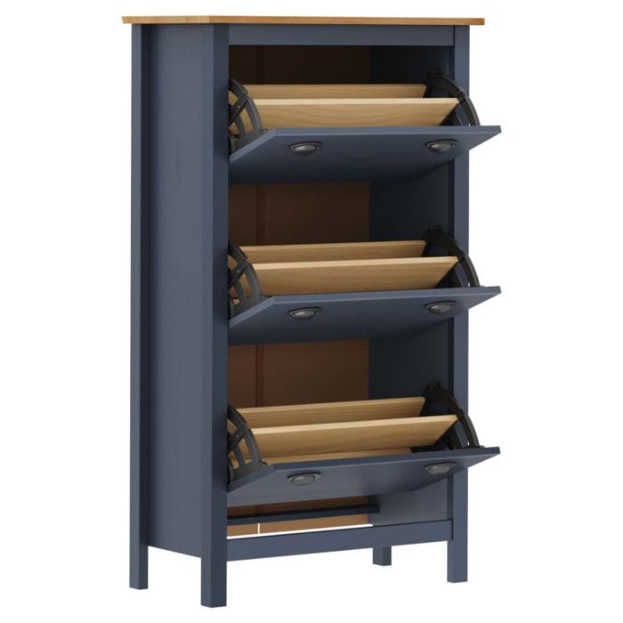 Armoire à chaussures - VIDAXL - Hill Range - Bois massif - 3 portes - Gris 72x35x124 cm