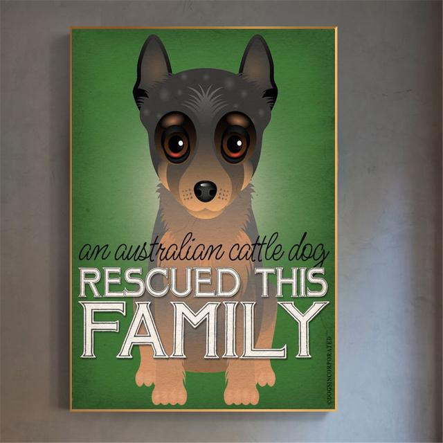 Hanging Wall Art Retro Dog Poster Canvas Painting Rescued This Family Animals Wall Pictures for Living Room Home Decor Kids Gift