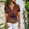 Retro Women's Printed T-shirt Casual Short Sleeve V-Neck Bohemian Summer Women's Pullover
