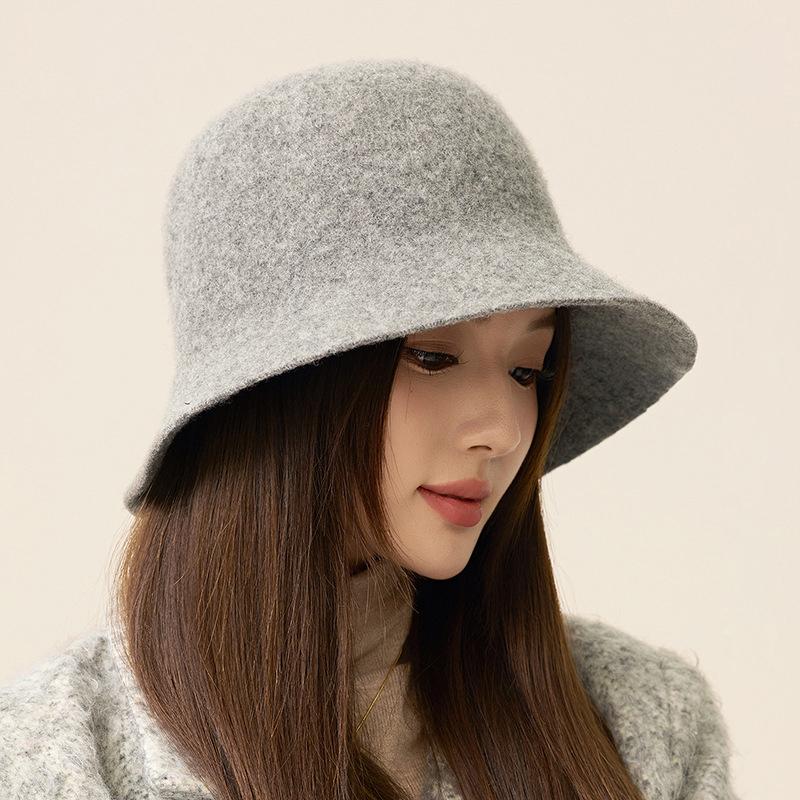 Chapeau de pêcheur en laine pour femme, chapeau seau de couleur unie, chapeau de bassin chaud d'extérieur