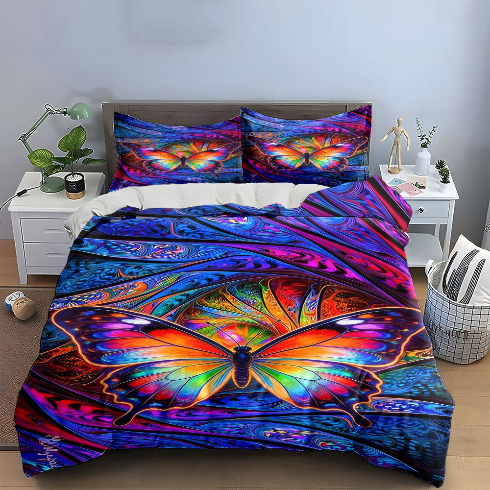 Brightly colored butterfly motif. Bedding sets Duvet cover sets Duvet covers Pillowcases(1* Duvet Cover 2* Pillowcases without duvet insert)