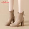 Fashion Aphixta Bazk Zipper Dec Women Ankle Boots 8cm High Heels Sexy Stretch Boots Elegant Sewing Short Plush Warm Winter Woman Shoes