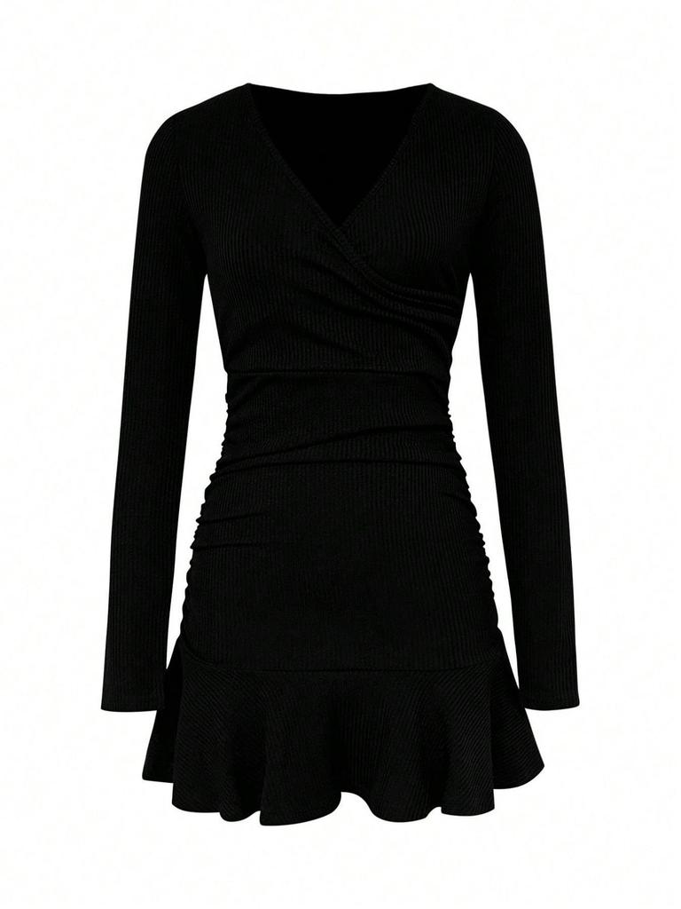 2026 Spring/Autumn Women's Slim Fit High-End Solid Color Hip-Hugging Short Skirt with Inner Layer.